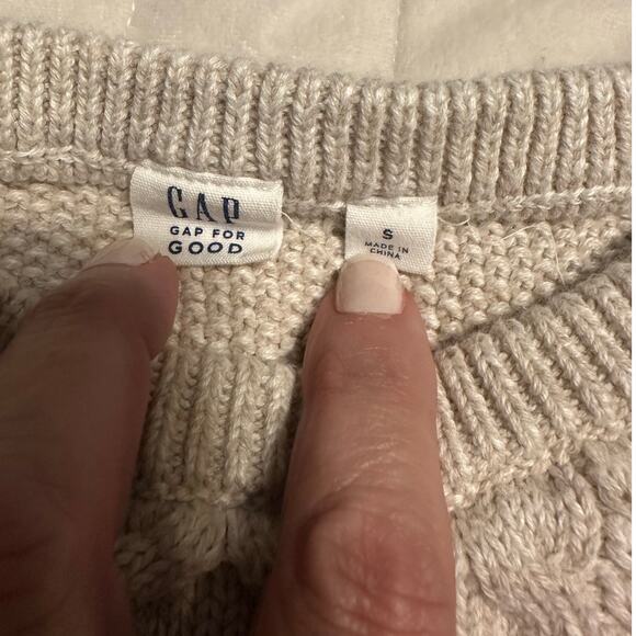 Gap For Good Crewneck Cotton Sweater Size Small Neutral Cable Knit Fisherman - Picture 4 of 7